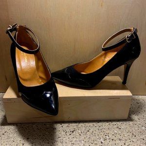 Black Patent Leather Ankle Strap Heels Size 6 Massimo Baldi